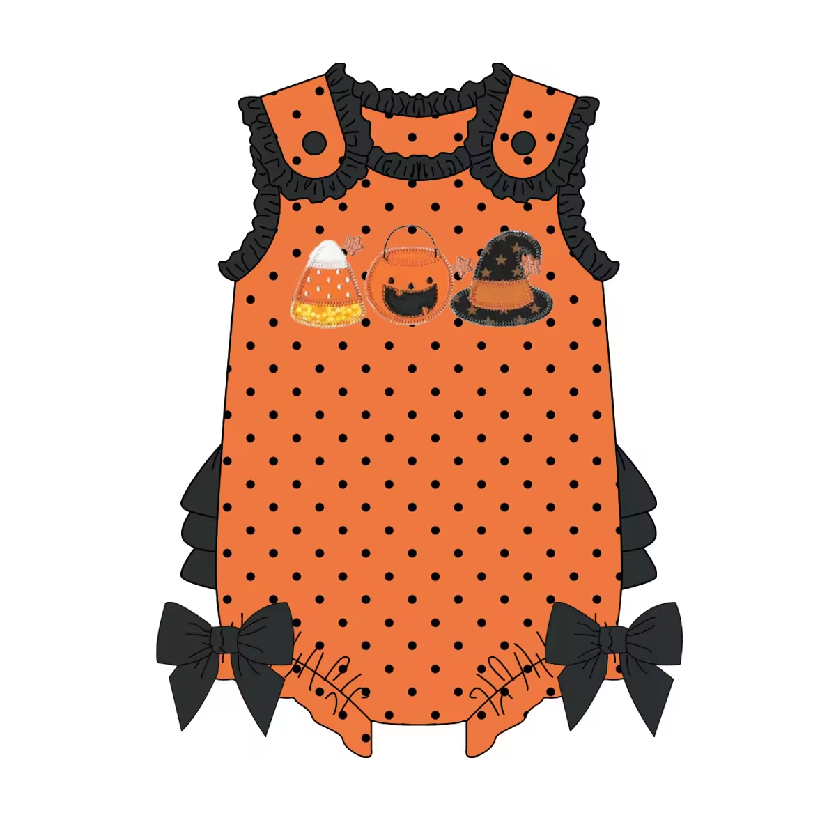 Custom moq 3 eta 6-8 weeks Pumpkin Sleeveless Button Lace Bow Romper