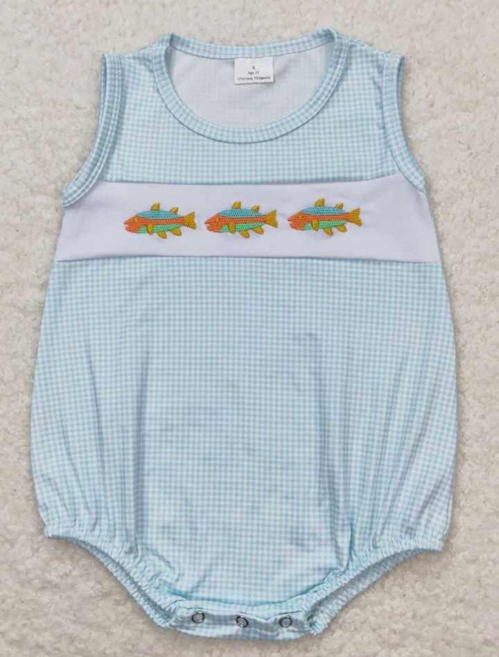 SR1265 Fish plaid vest jumpsuit