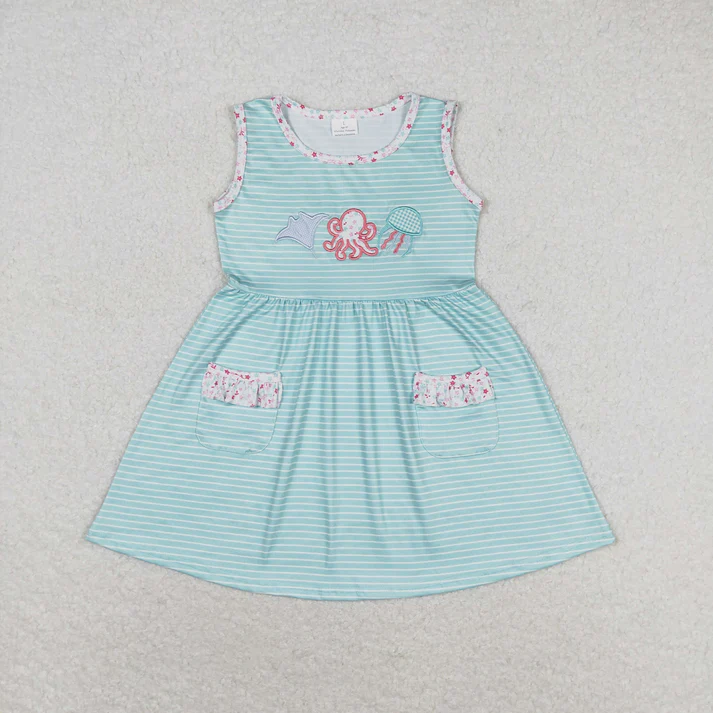 RTS Baby Girls Blue Stripes Octopus Sibling Sister Clothes Sets