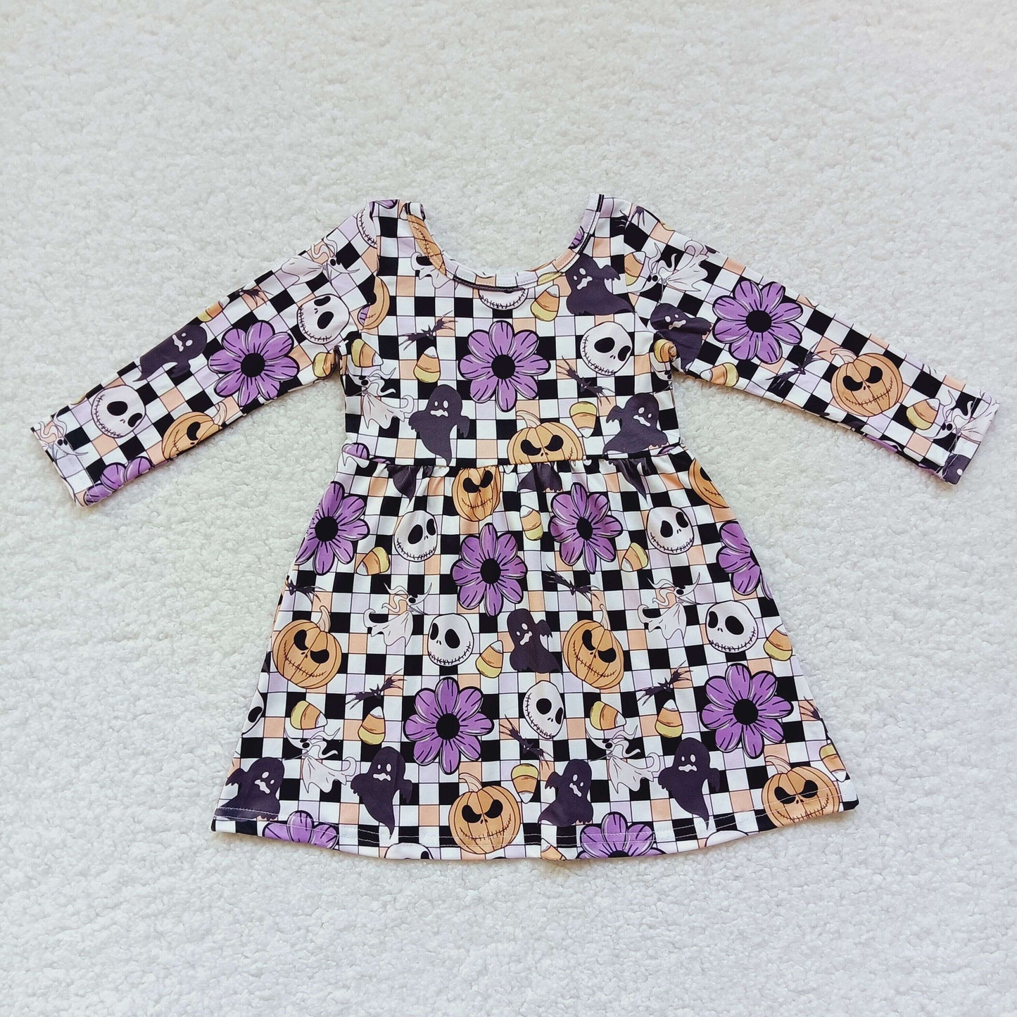 GLD0233 The Nightmare Before Christmas jack candy flower pumpkin plaid long-sleeved dress