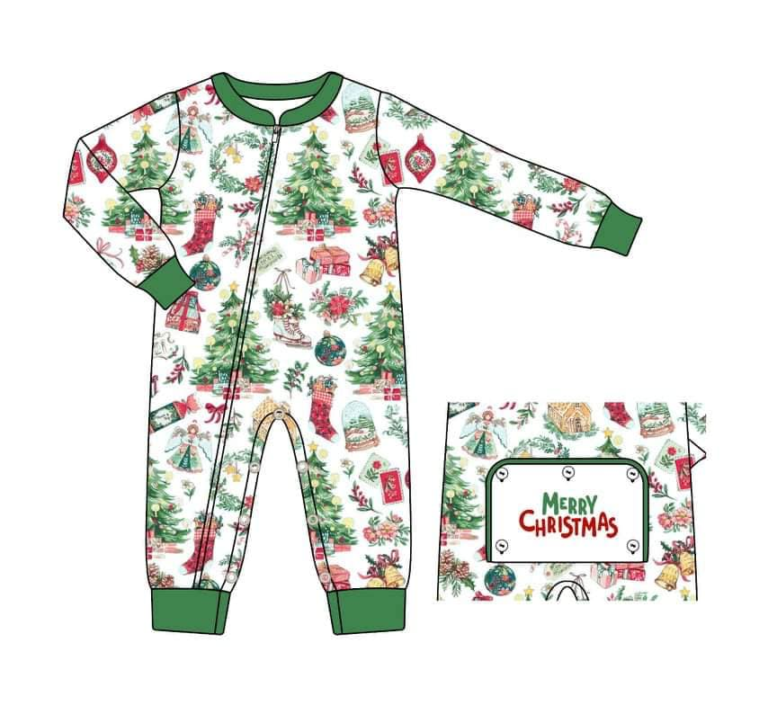 custom moq 3 eta 6-7 weeks Long Sleeve Santa Zipper Green Long Sleeve Romper