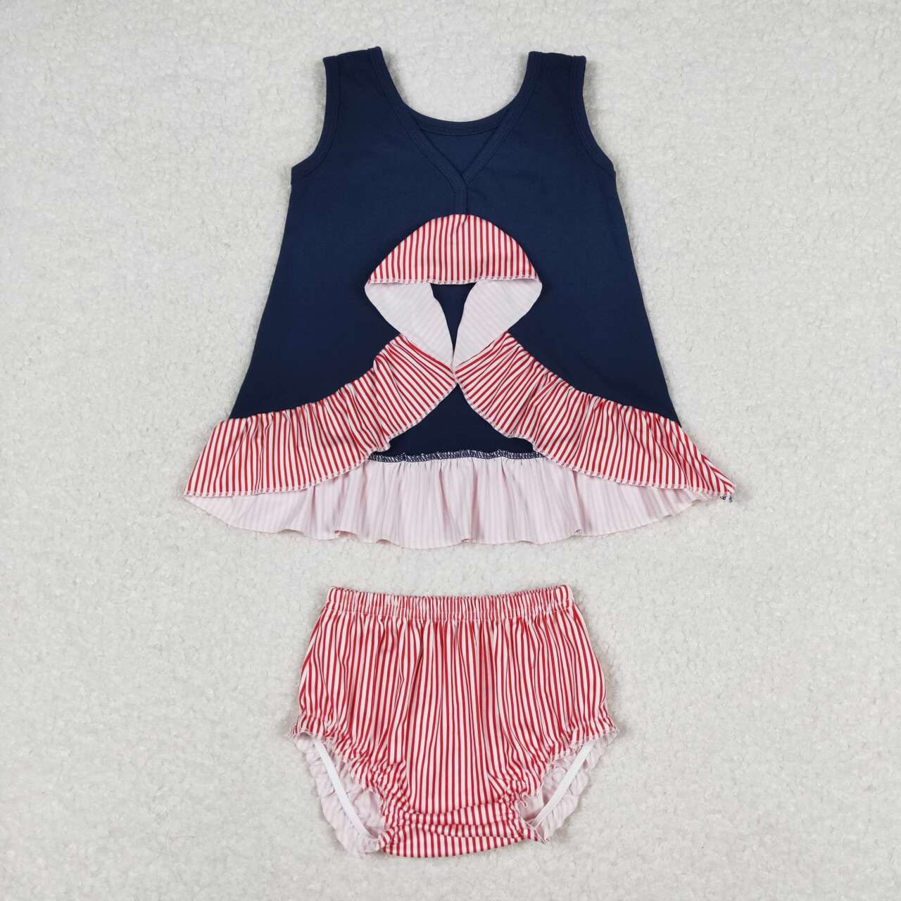 RTS GBO0209Embroidery Baseball Navy Blue Sleeveless Red and White Striped Triangle