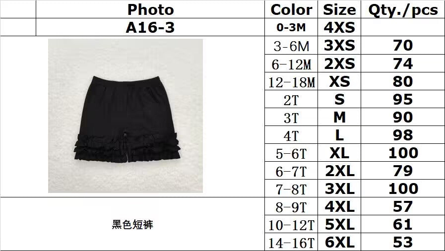 BLACK ruffle cotton icing shorts A16-3