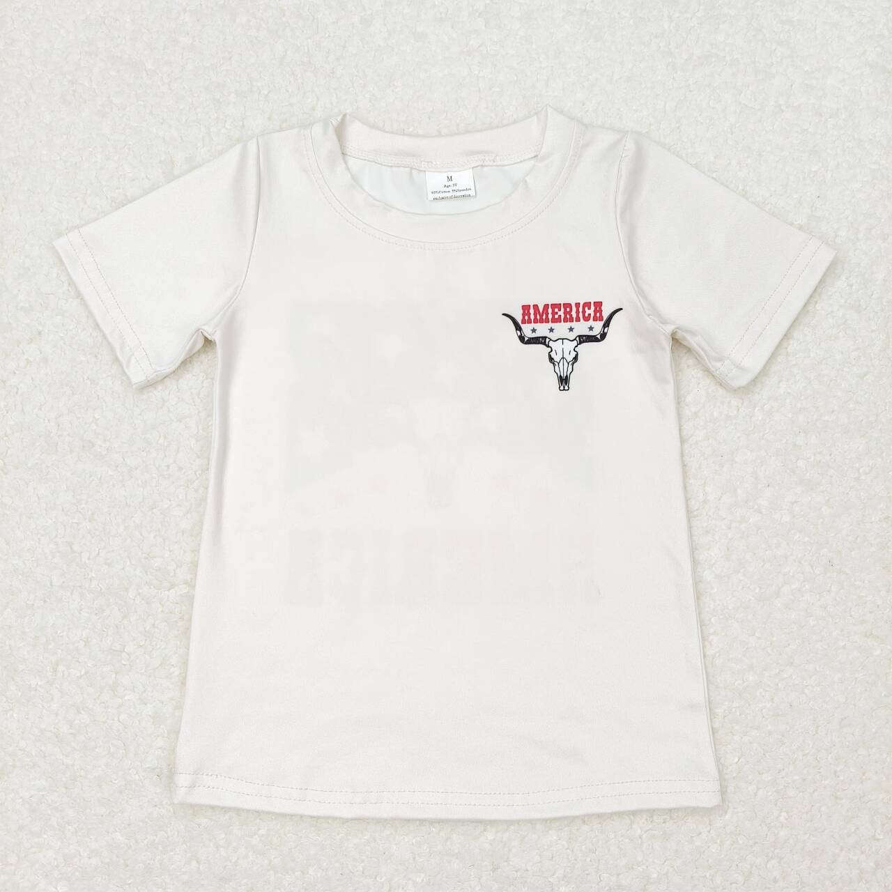 RTS NO MOQ(In Stock)america star alpine bull head beige short-sleeved top