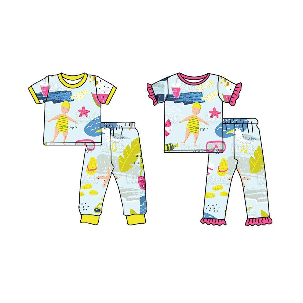 Custom moq 3 each mix size eta 6-8weeks Boys and girls beach swimming children's short-sleeved and long pants suit