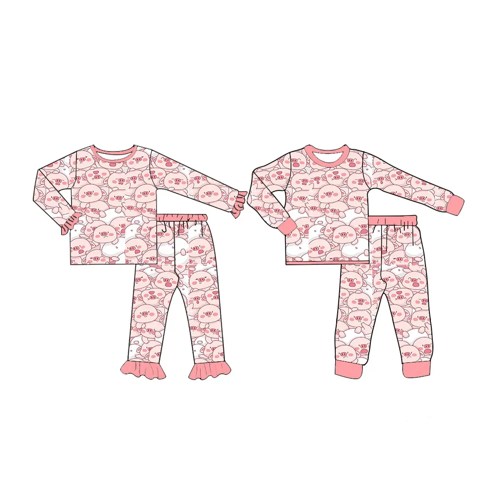Custom moq 3 MIX SIZE eta 7/8week moq 5 eta /4/5week Pink piggy print boy and girl mixed set