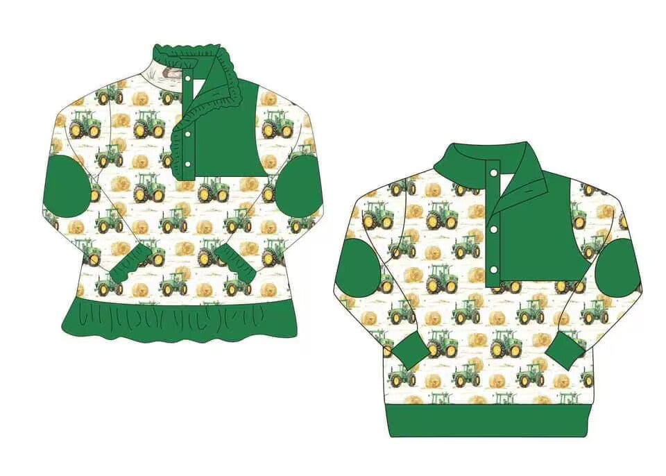 Custom moq 3 MIX SIZE eta 7/8week moq 5 eta /4/5week Boys & Girls Green Trucker Button Pullover Jacket