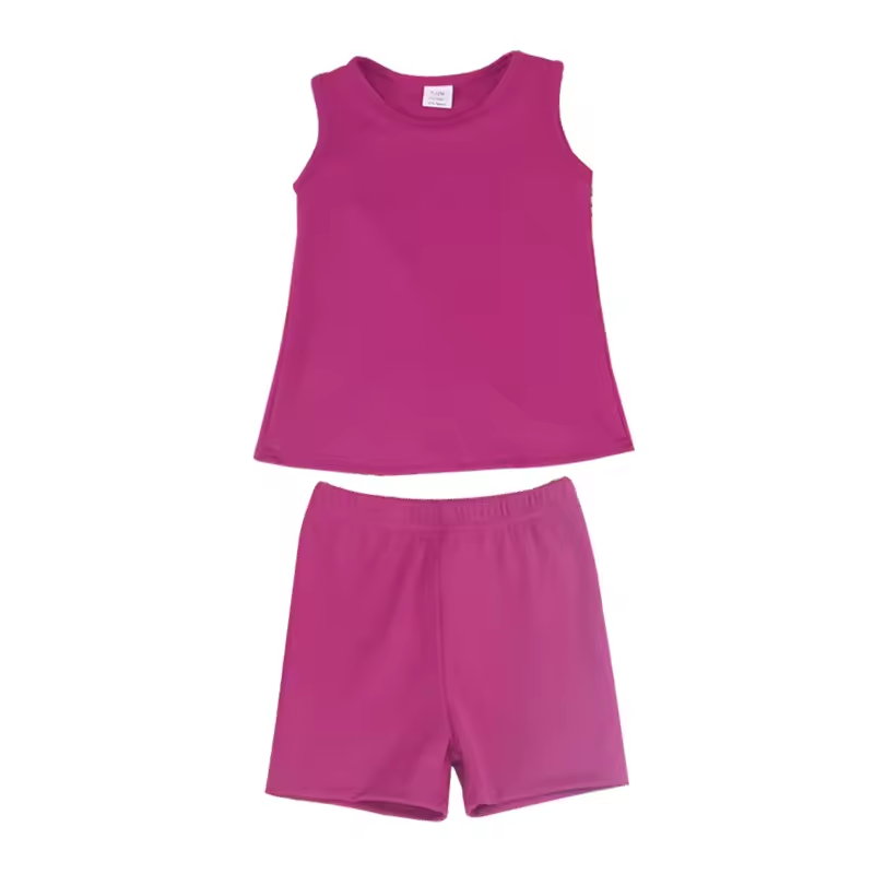 custom moq 3 cotton fabric eta 5-6week Cotton pink purple shorts Shorts Set