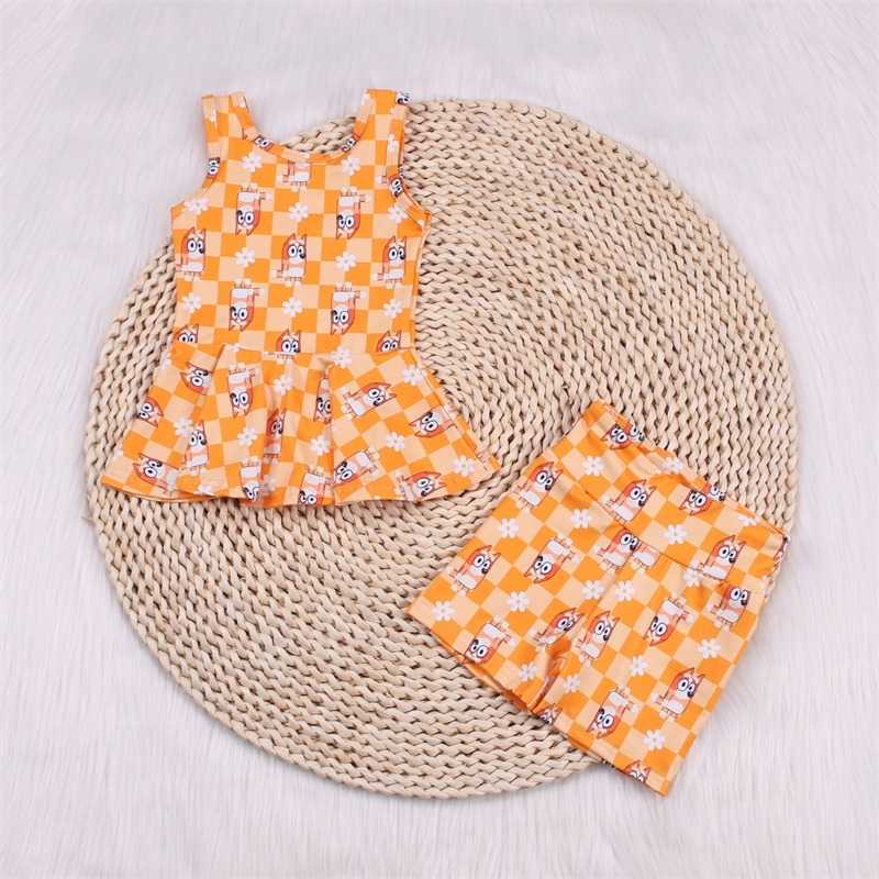 no moq Orange blue short-sleeved shorts suit