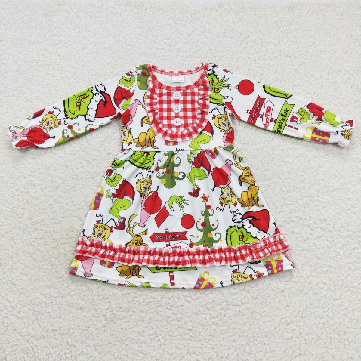 GLD0297 Cute Clothes girl red plaid lace long sleeve dress