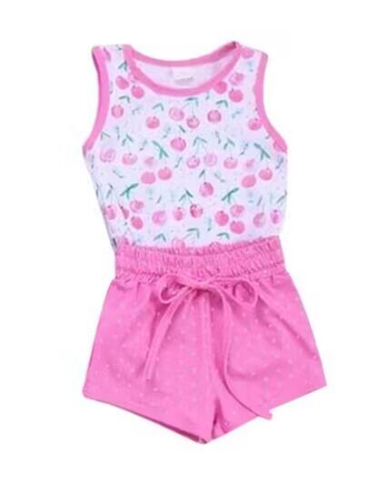 Sleeveless Cherry Top Pink Shorts Set