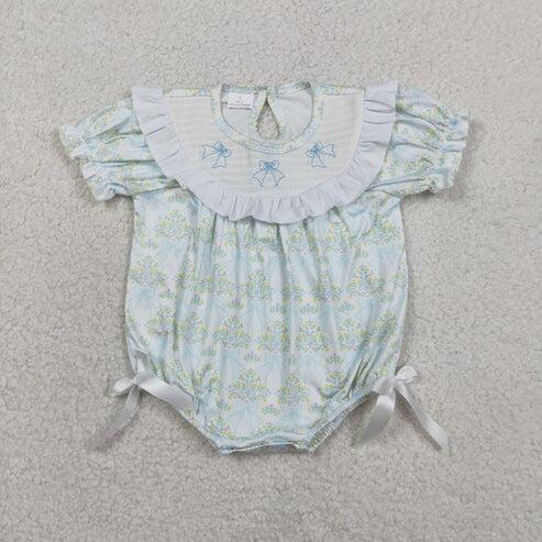 RTS NO MOQ Sibling Smocked Bows Flower Checked Knee-Length Dress Ruffle Rompers for Kids Girls
