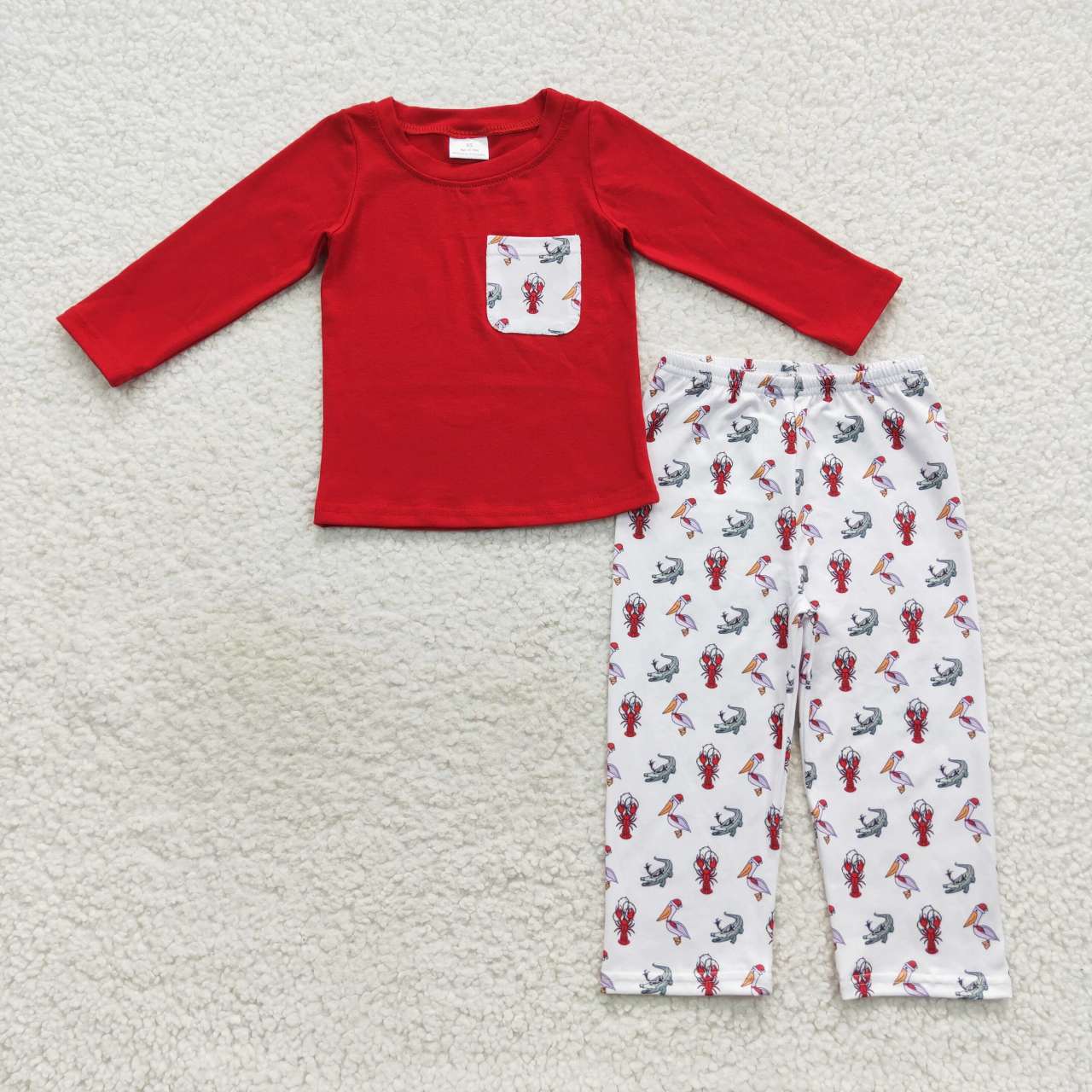 RTS NO MOQ(In Stock) BLP0300 Lobster Pocket Red and White Long Sleeve Pants Suit