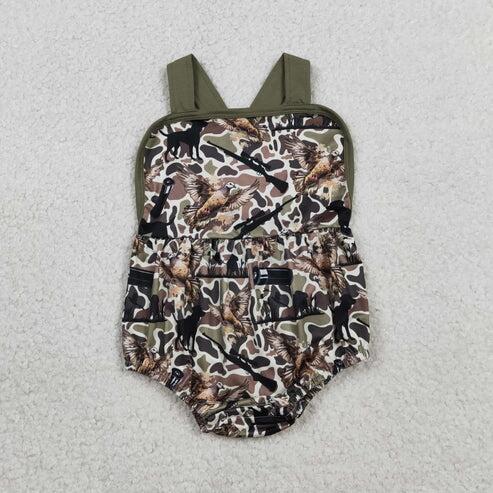 RTS NO MOQ Sibling Baby Boys Camouflage Shirt with Pockets And Strap Rompers Short Hunting Theme Top And Bottom Set