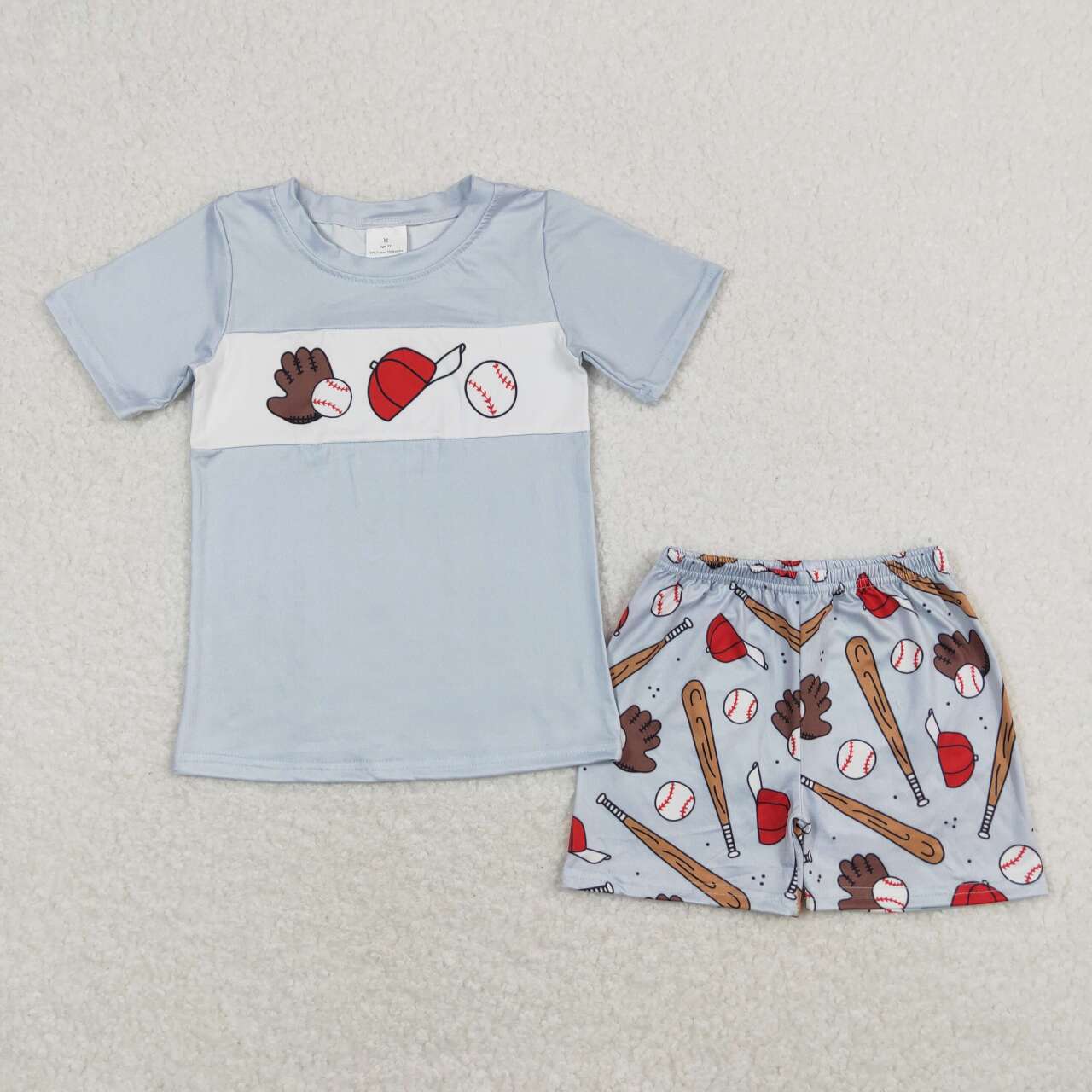RTS NO MOQ(In Stock) Baseball hat blue short sleeve shorts suit