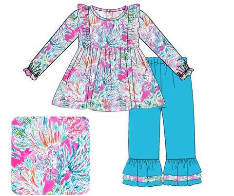 Girls long sleeve blue long patns set