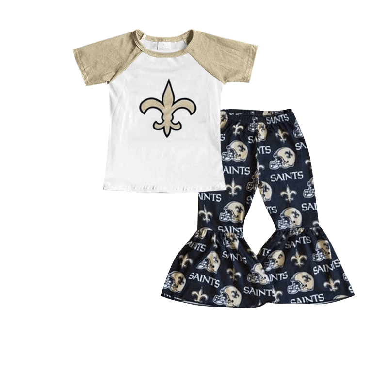Girls short sleeve long pants outfits SAINTS moq 5