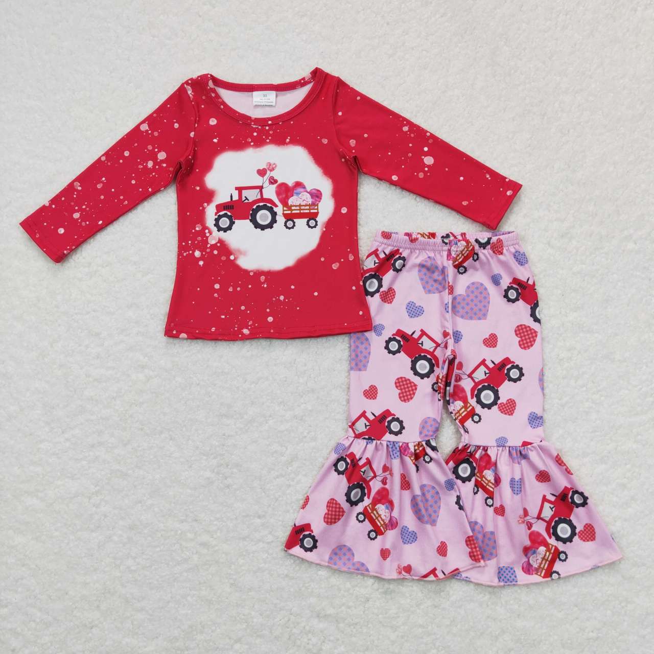 RTS NO MOQ(In Stock) GLP0902 Plaid Love Truck Tractor Red Long Sleeve Pink Pants Suit