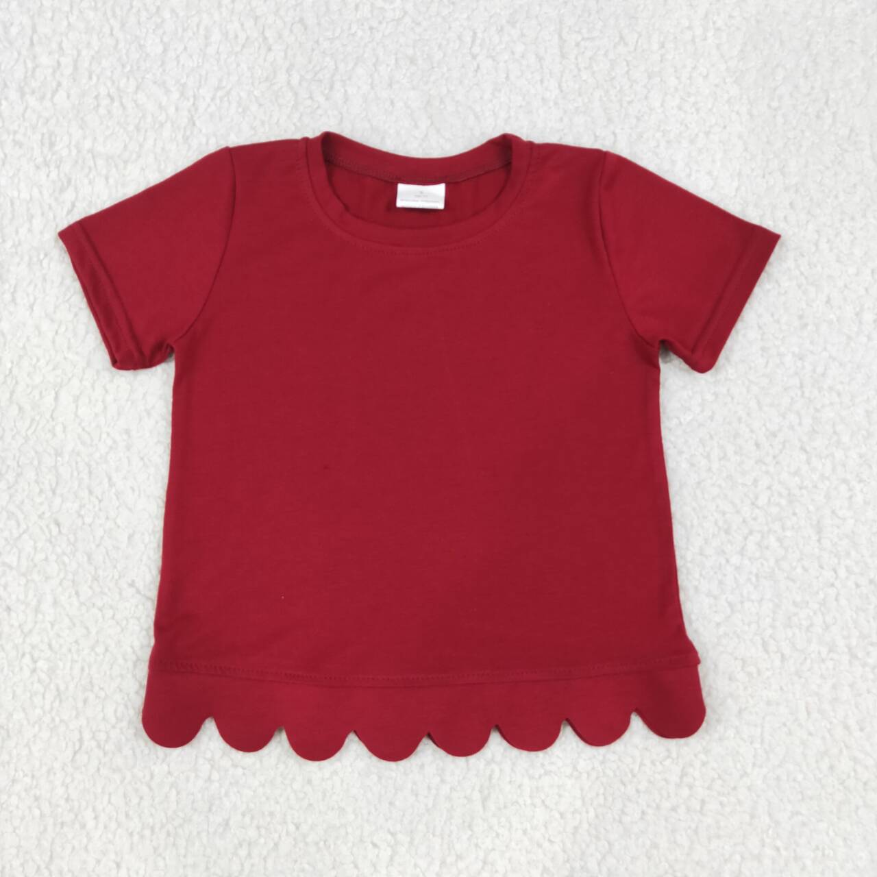 NEW RTS NO MOQ cotton GT1774 Baby Girls Red Short Sleeve Scallop T‑shirts Top Summer Spring Casual Pullover Tees