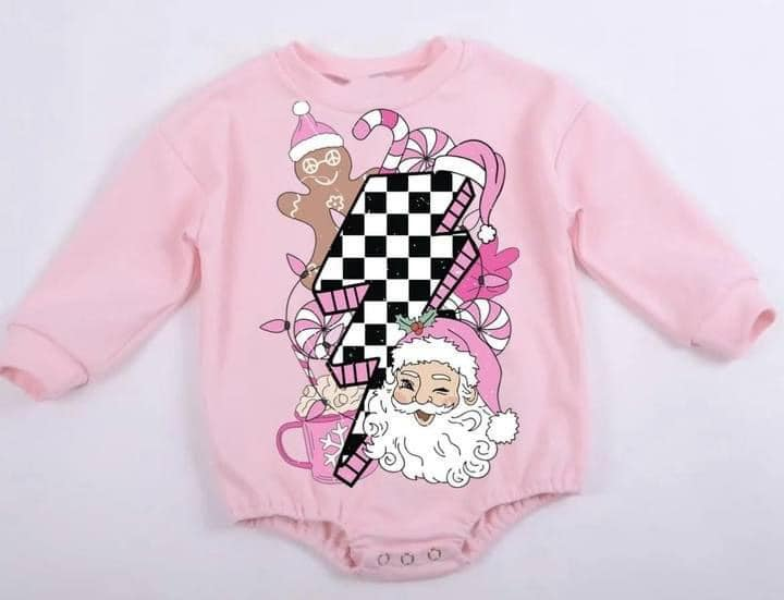 Custom moq 3 eta 6-8weeks Santa Skateboard Pink Long Sleeve Romper