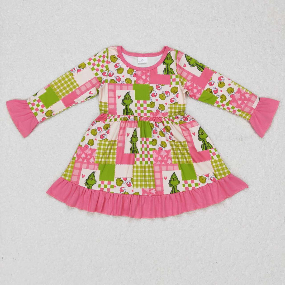 GLD0420 Cute Clothes red and green plaid pink lace beige long-sleeved dress