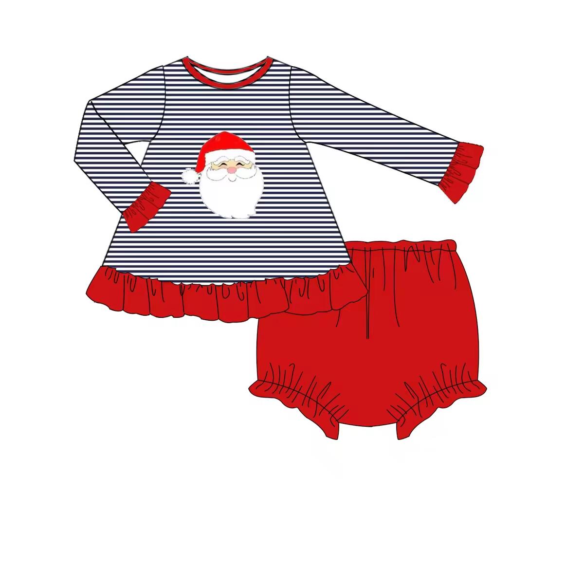Custom moq 3 eta 6-8 weeks Santa Claus Black and White Striped Ruffle Thong Set