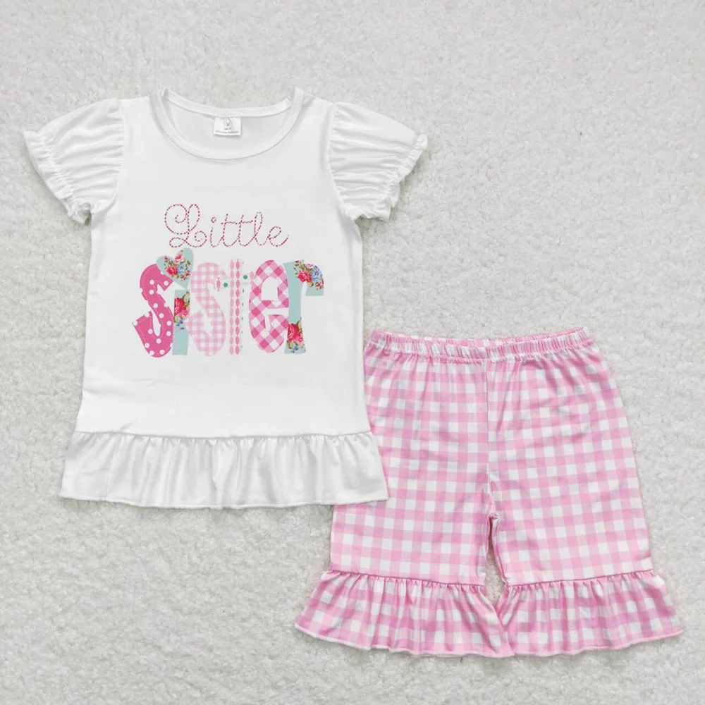 RTS Baby Girls Big Little Sister Tee Shirts Rompers Ruffle Shorts Clothes Sets