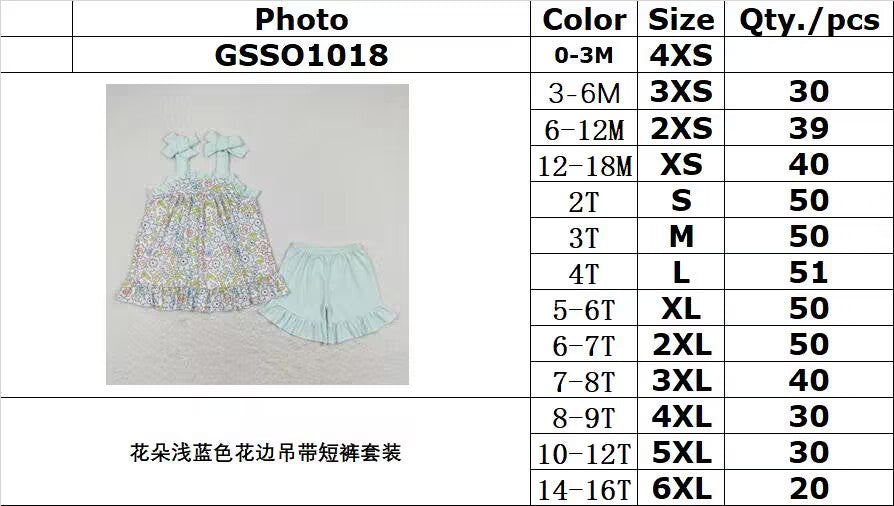 RTS GSSO1018Flower Light Blue Lace Suspender Shorts Set