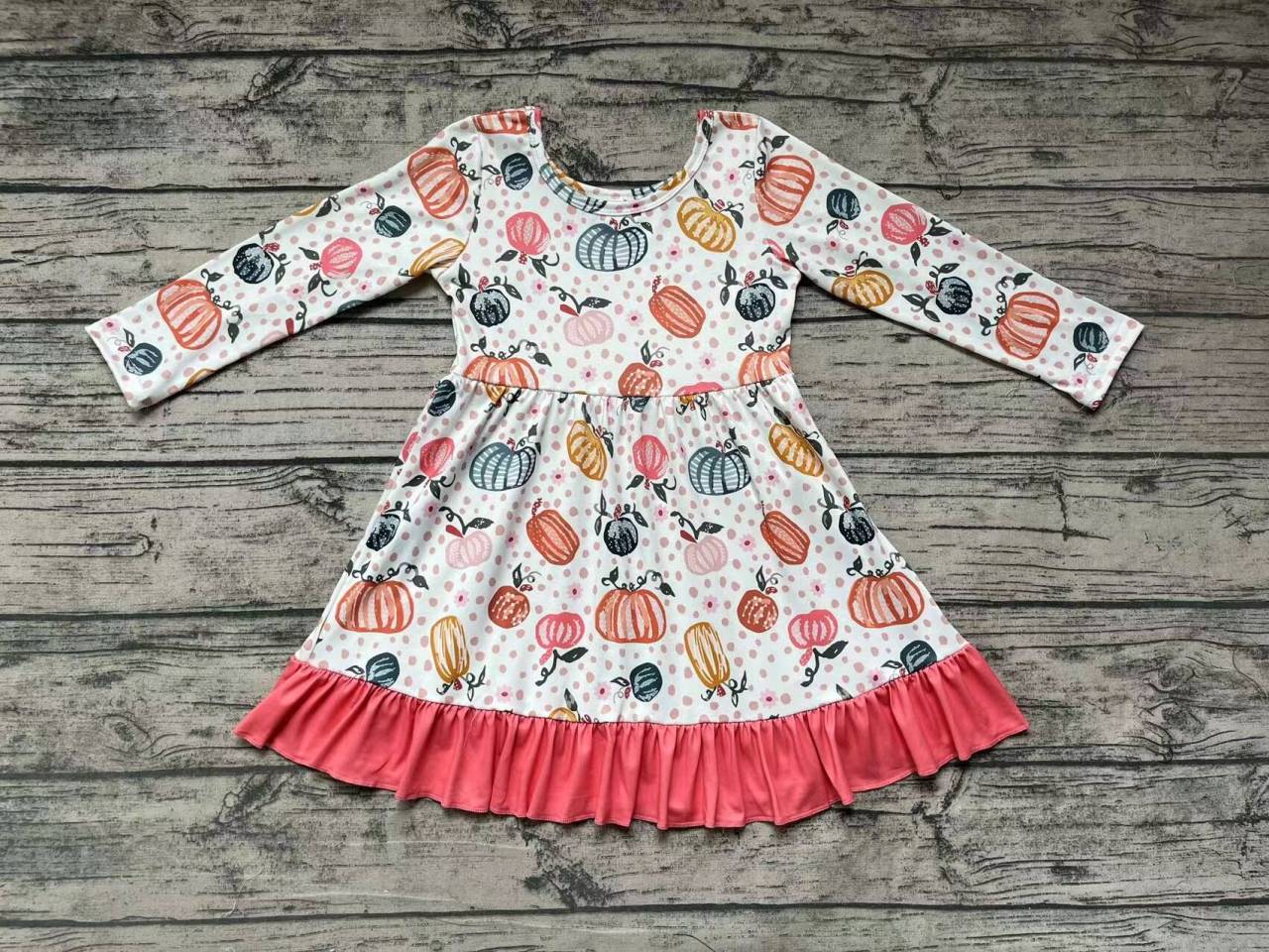 Pumpkin Spotted Red Long Sleeve Dress