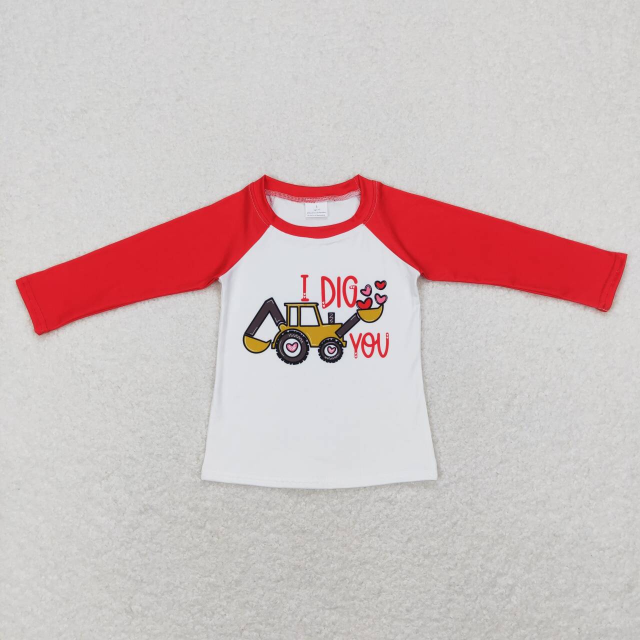 RTS NO MOQ(In Stock ) dig you love excavator red and white raglan long-sleeved top