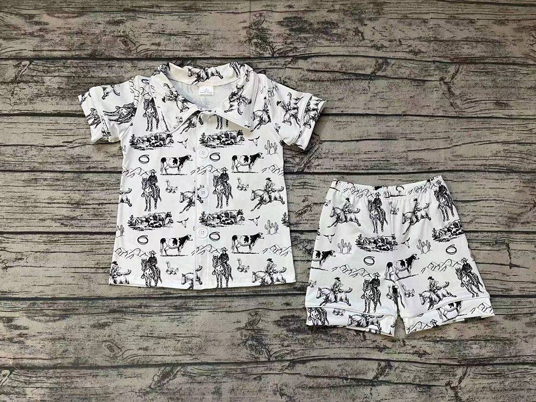 Riding Bull White Short Sleeve Shorts Set