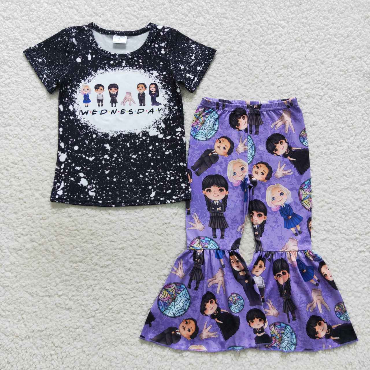 GSPO0688 Wednesday black short-sleeved top blue purple trousers suit