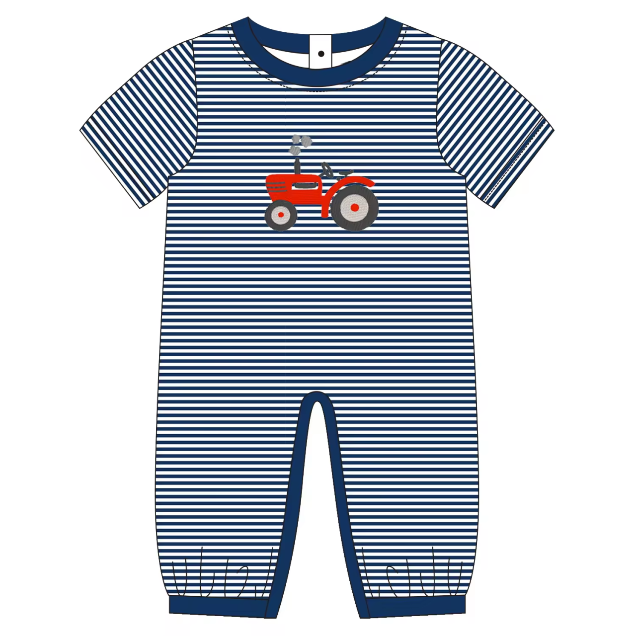 Custom moq 3 eta 6-8 weeks Navy blue pinstripe truck short-sleeved romper