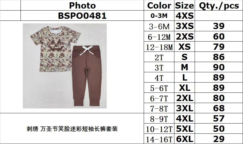 RTS NO MOQ ETA 5/7days arrived Embroidered Halloween Short Sleeve Pants Set
