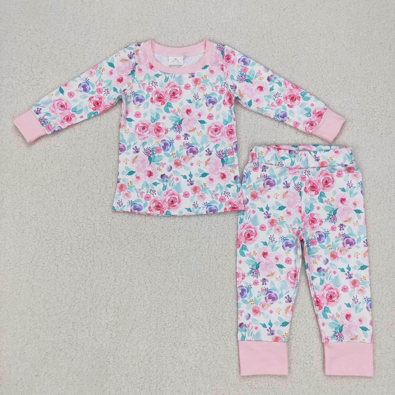 GLP0742 Floral pink and white long-sleeved trousers suit