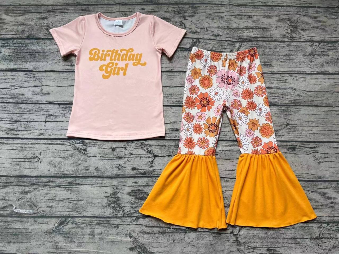 Birthday Girl Short Sleeve Orange Floral Pantsuit