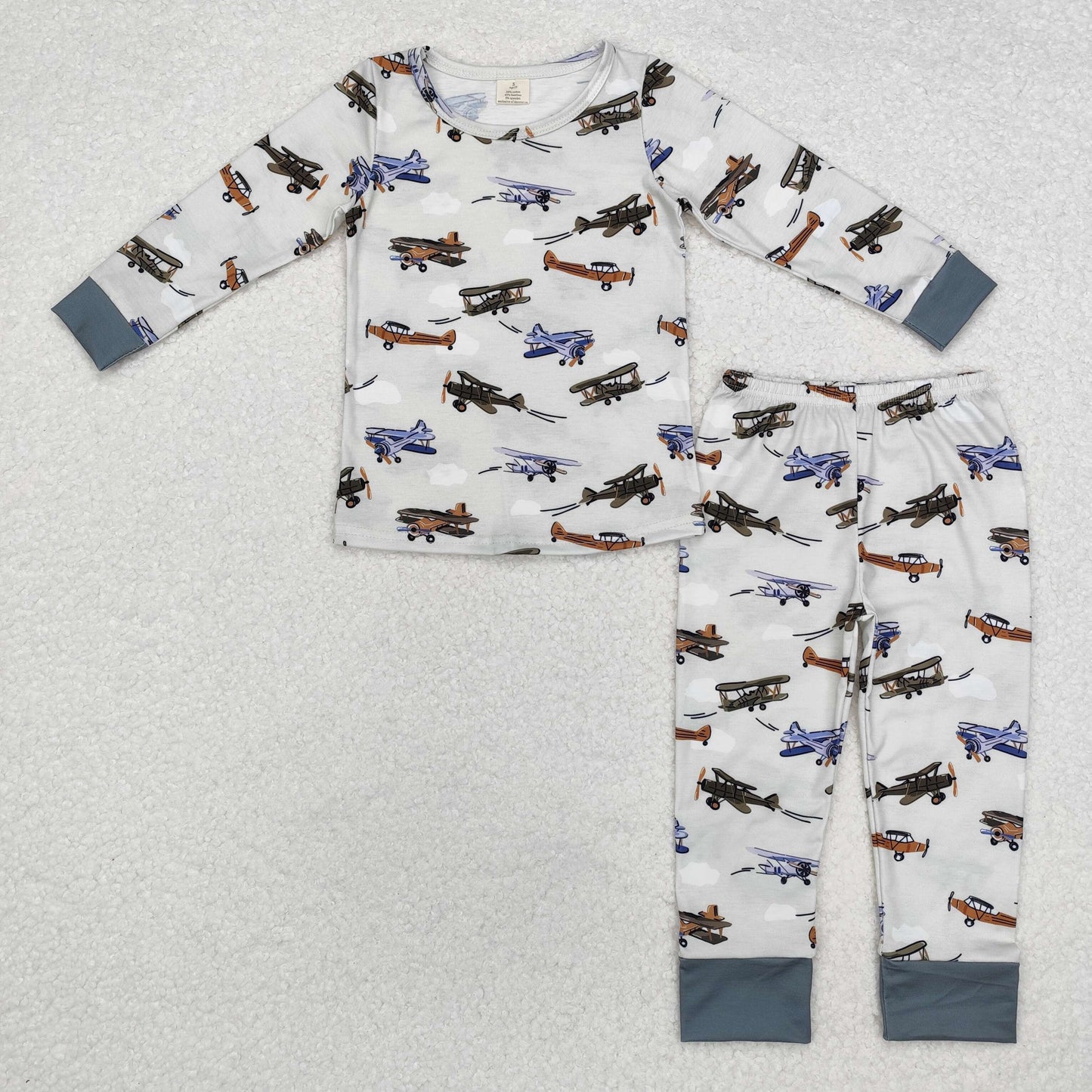 RTS NO MOQ(In Stock ) Modal airplane beige long-sleeved pants pajamas set