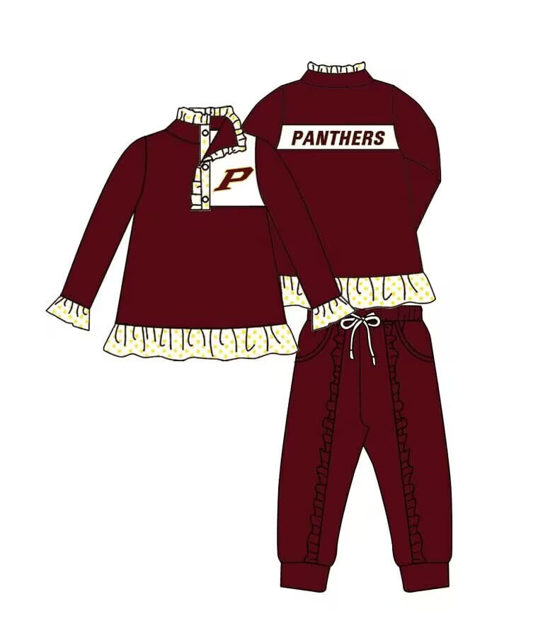 Custom moq 3 eat about 6-8 weeks team baby girls clothes brick red Long Sleeve pants Suit