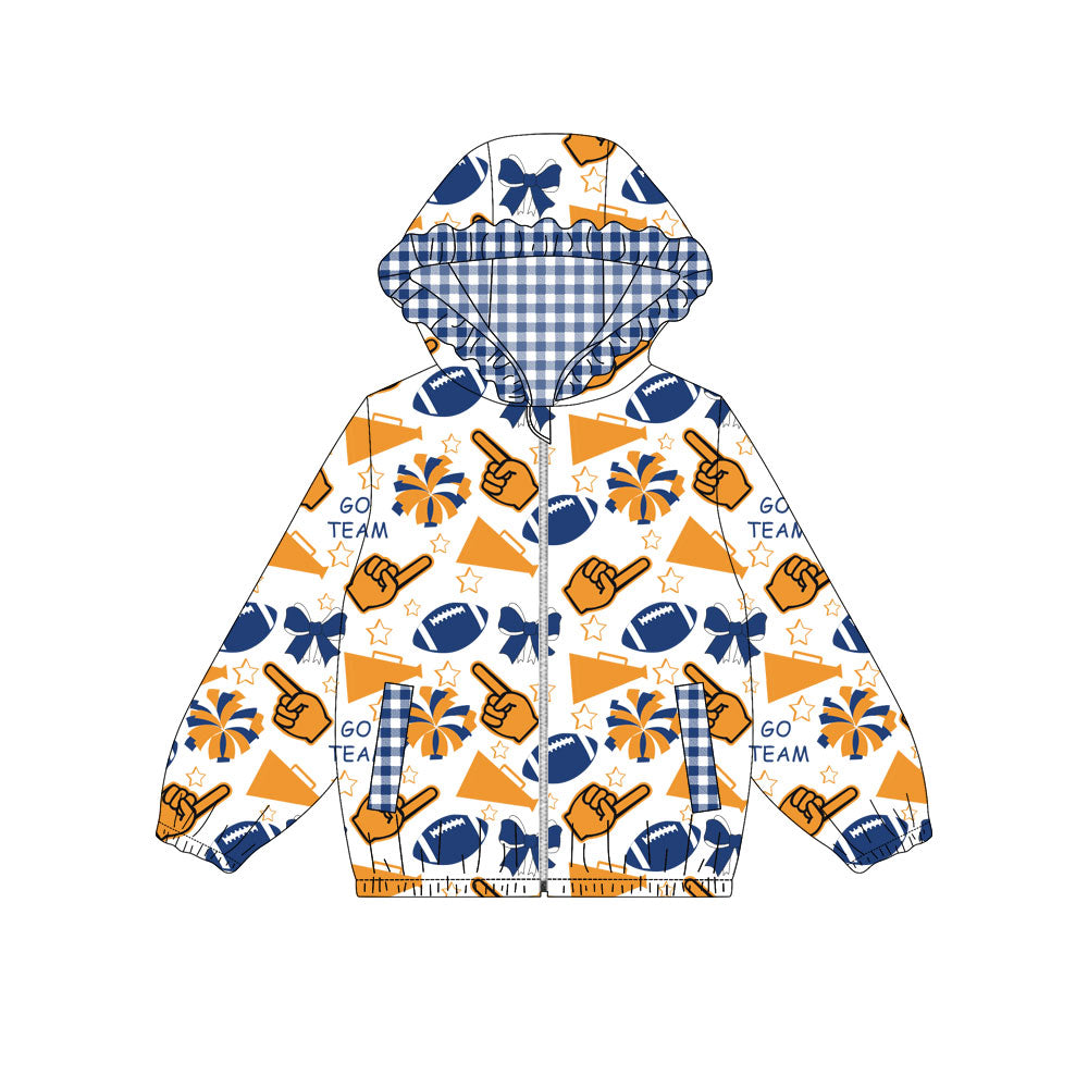 Custom moq 8 mix size milk silk summer team baby girls clothes bow blue and orange hooded long sleeve top-25.9.30