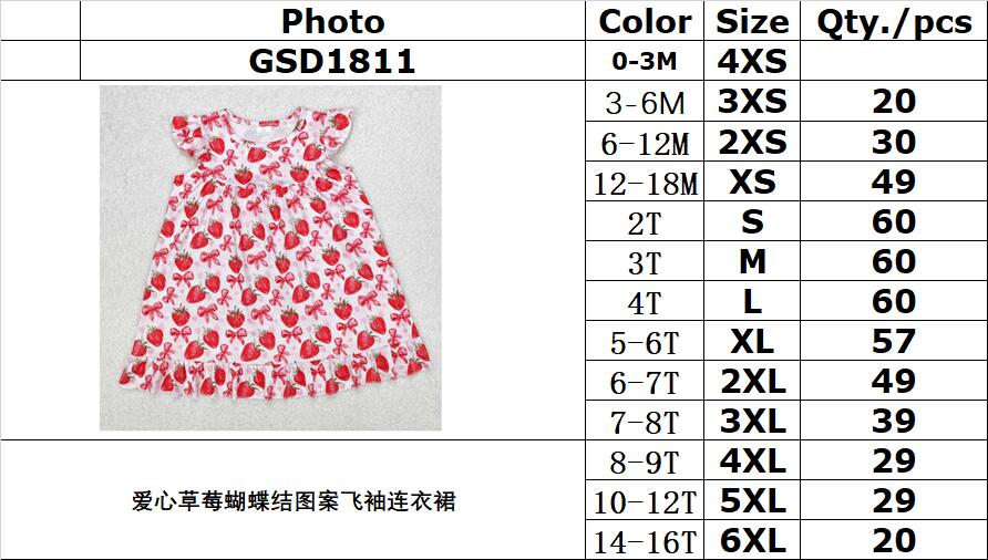 RTS NO MOQ ETA 5/7days Arrived GSD1811 Heart Strawberry Bow Pattern Flying Sleeve Dress