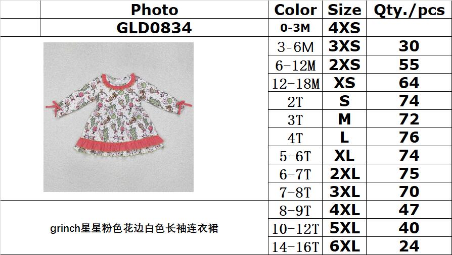 RTS NO MOQ ETA 5/7days arrived GLD0834 Girls star pink white long sleeve dress