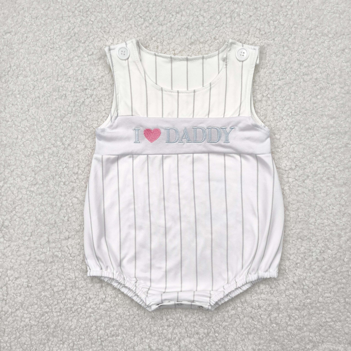 RTS NO MOQ(In Stock) Embroidered i love daddy striped white vest jumpsuit