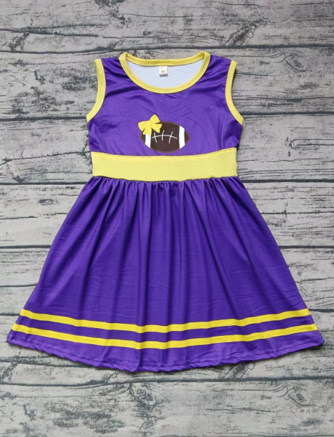 Custom moq 3 eta 6-7weeks Bow Oval Ball Yellow Purple Sleeveless Dress