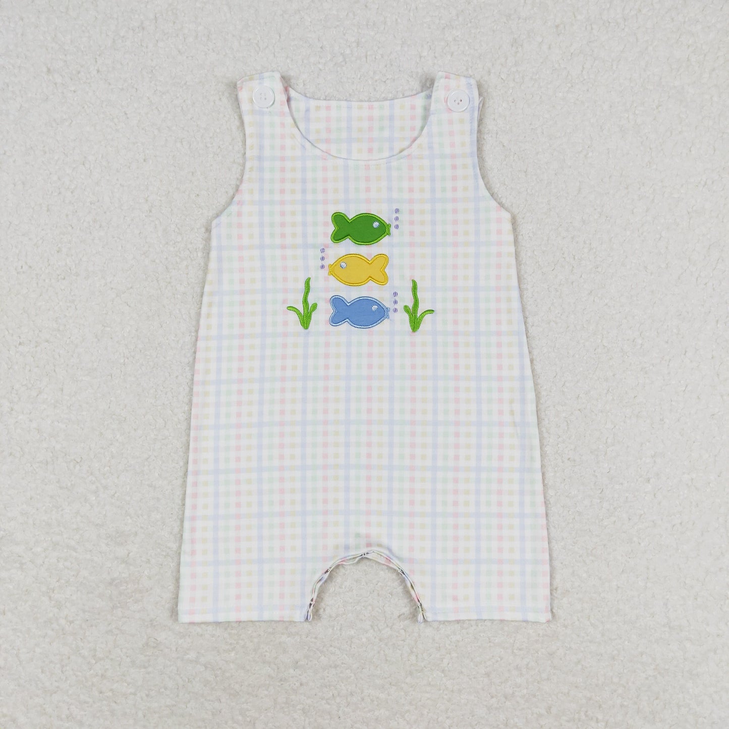 RTS NO MOQ(In Stock) Embroidery Xiaoyu Colorful Plaid Sleeveless Jumpsuit