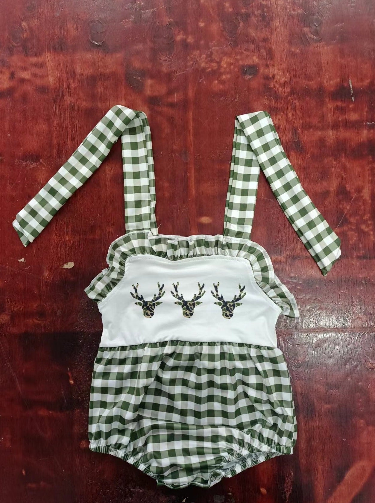 baby girls clothes three elk armygreen suspender Summer Romper