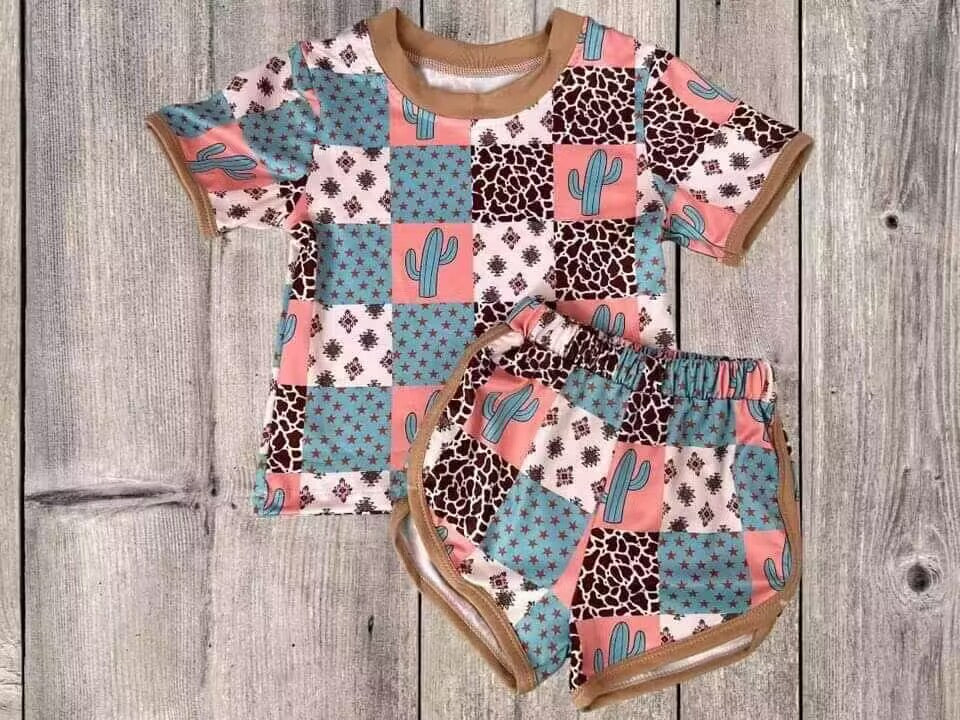 baby girl clothes geometric catcus leopard short sleeve shorts suit