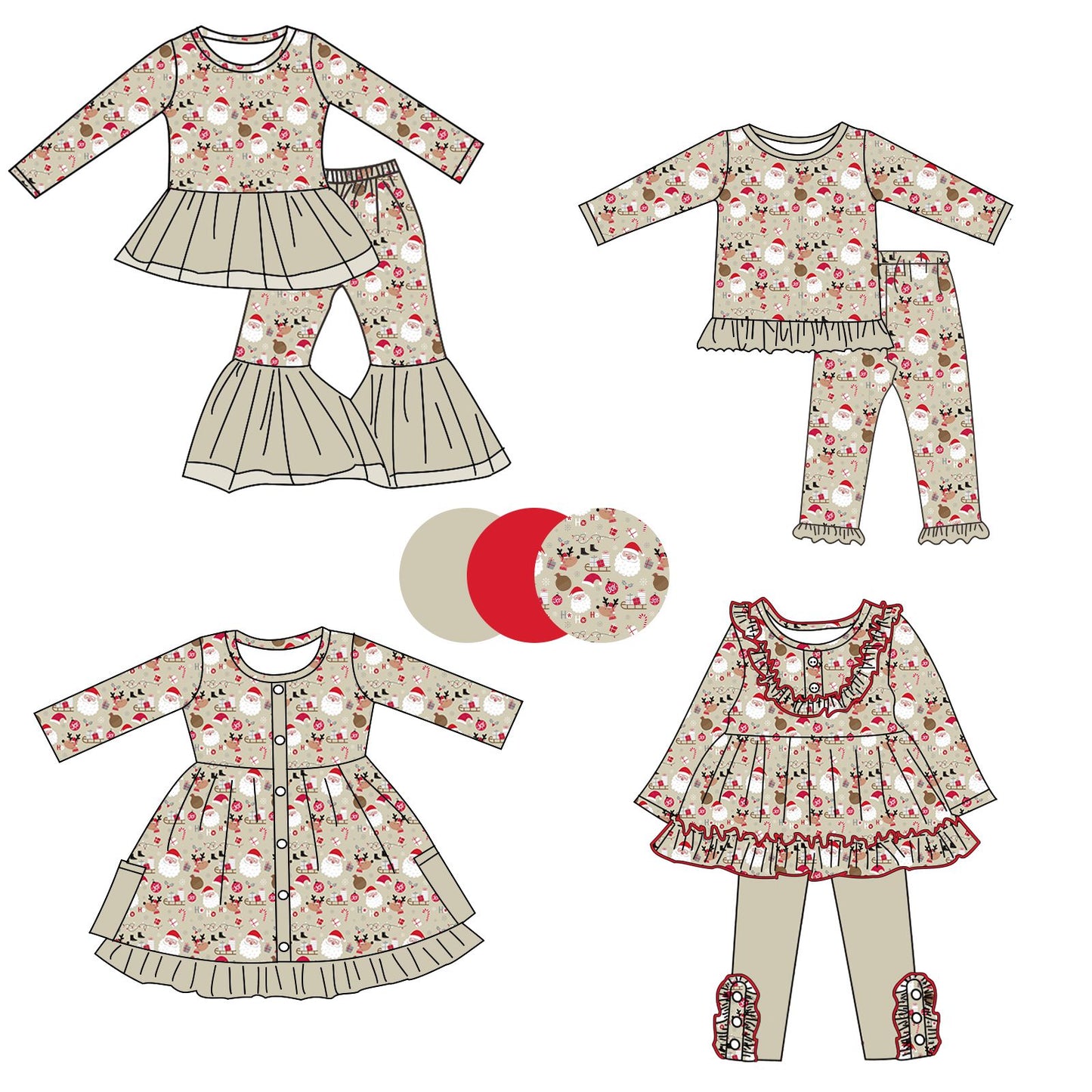 Custom moq 5 each style eta 6-7weeks baby girl clothes Christmas long sleeve pants set 3 and dress -25.8.29