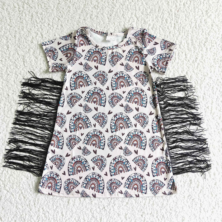 RTS NO MOQ Sibling baby girl clothes western cow head short sleeve dresses
