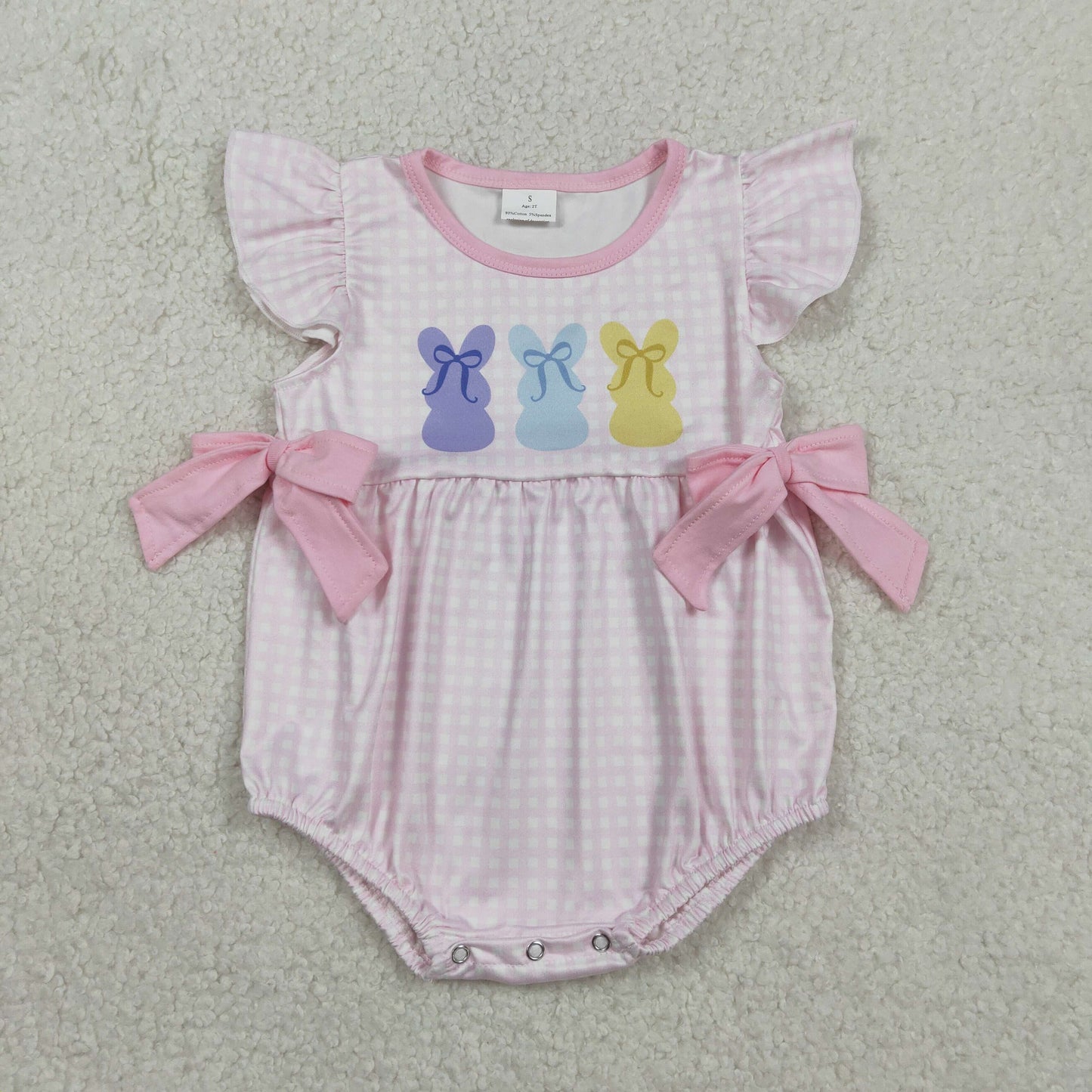 RTS NO MOQ(In Stock ) SR3767 Pink plaid vest and bodysuit with colorful rabbit and bow pattern