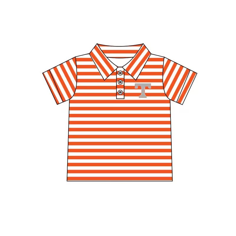 custom eta 6-8weeks moq 3 Baby boys clothes team T orange and white striped summer tshirt